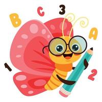 ilustração de educação com borboleta de desenho animado vetor