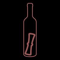 garrafa de neon com conceito de mensagem de carta documento de rolagem dobrado em recipiente antigo cor vermelha ilustração vetorial imagem estilo simples vetor