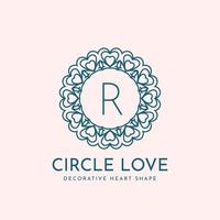 letra r círculo design de logotipo de vetor de decoração de amor