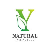 letra y com design de logotipo de vetor inicial natural de folha