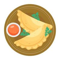 rissóis empanadas com recheio e molho. prato latino-americano. ilustração vetorial vetor