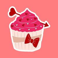 ícone de cupcake de dia dos namorados com coração de estilo plano isolado no fundo branco. conceito de amor. ilustração vetorial. vetor