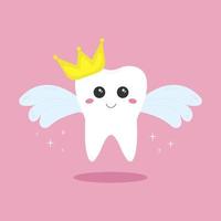 linda fada engraçada do dente com uma coroa de ouro e asas em um fundo rosa. ilustração pode ser usada como pôster, cartão ou impressão. vetor