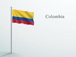 elemento 3d da bandeira da colômbia acenando no mastro de aço vetor