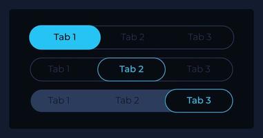 kit de elementos de interface do usuário do menu da barra de guias. componentes isolados do vetor do cabeçalho da página. menus de navegação plana e modelo de botões de interface. coleção de widgets de web design de tema escuro para aplicativos móveis