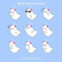 uma coleção de emojis fofos e engraçados de expressão de rosto fantasma. ilustração vetorial de design plano vetor
