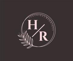 hr letras iniciais modelo de logotipos de monograma de casamento, modelos modernos minimalistas e florais desenhados à mão para cartões de convite, salve a data, identidade elegante. vetor