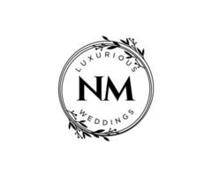 modelo de logotipos de monograma de casamento de carta nm, modelos modernos minimalistas e florais desenhados à mão para cartões de convite, salve a data, identidade elegante. vetor