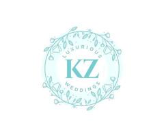 kz letras iniciais modelo de logotipos de monograma de casamento, modelos modernos minimalistas e florais desenhados à mão para cartões de convite, salve a data, identidade elegante. vetor