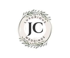 jc letras iniciais modelo de logotipos de monograma de casamento, modelos modernos minimalistas e florais desenhados à mão para cartões de convite, salve a data, identidade elegante. vetor