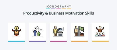 a linha de habilidades de produtividade e motivação empresarial preencheu o pacote de 5 ícones, incluindo o pódio. vencedores. quebra-cabeça. força. humano. design de ícones criativos vetor