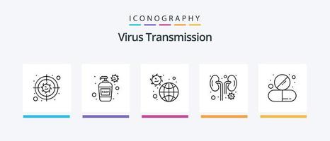 pacote de ícones da linha de transmissão de vírus 5, incluindo comida. doença. caixão. cuidados de saúde. tosse. design de ícones criativos vetor