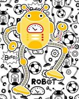 vetor de padrão perfeito de ilustração de elementos de futebol de robôs com desenho de robô amarelo