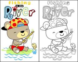 vetor de livro para colorir ou página com desenho de ursinho pescando