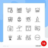 pacote de interface de usuário de 16 contornos básicos de elementos de design de vetores editáveis de folha de compras multimídia de gráfico