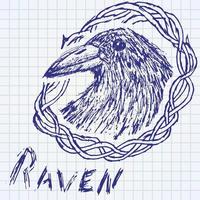 corvo corvo esboço desenhado de mão em blackthorn. vetor
