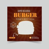 design de postagem de mídia social de super venda de hambúrguer vetor