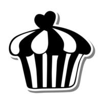 cupcake monocromático com coração na silhueta branca e sombra cinza. ilustração vetorial para decoração ou qualquer projeto. vetor