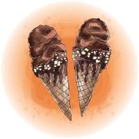 sorvete de chocolate em aquarela em um cone doce gráficos 03 vetor