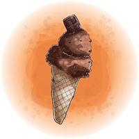 sorvete de chocolate em aquarela em um cone doce gráficos 02 vetor