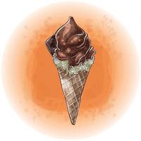 sorvete de chocolate em aquarela em um gráfico de cone doce 07 vetor