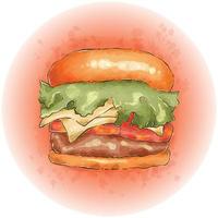 hambúrguer em aquarela com gráficos de carne, queijo, alface e tomate 06 vetor