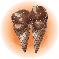 sorvete de chocolate em aquarela em um cone doce gráficos 04 vetor