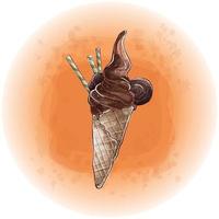 sorvete de chocolate em aquarela em um gráfico de cone doce 06 vetor