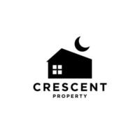 casa com logotipo de lua crescente, símbolo de ícone de propriedade moderna construção de casas com luar vetor