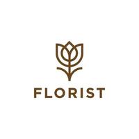 ícone de vetor de arte de linha de contorno de logotipo de flor mínimo, design de vetor de logotipo de rosa dourada