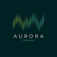 logotipo verde da aurora boreal, aurora boreal moderna céu aurora e fundo de ilustração de design de logotipo de ícone de estrelas vetor