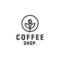 grão de café com vetor de logotipo minimalista de ramo de planta de folha com ícone de contorno de linha simples de folha para café