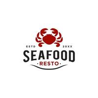 ícone de design de logotipo de restaurante de caranguejo vermelho de frutos do mar para negócios de alimentos, tipografia de vetor de logotipo de estilo retrô clássico vintage