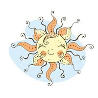 sol bonito em estilo doodle para o tema infantil. vetor