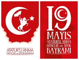 Ataturk, conjunto de cartões de comemoração do dia da juventude e esportes vetor