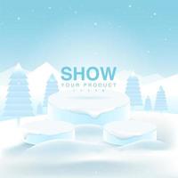 paisagem de inverno azul com neve e palco de demonstração de produtos vetor