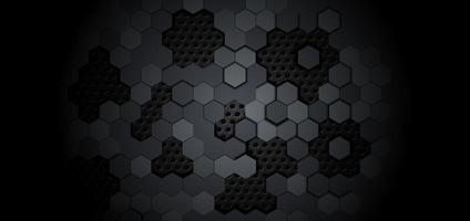 padrão hexagonal geométrico abstrato em fundo preto de metal. vetor