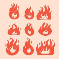 conjunto de desenho de mão de ilustração vetorial de desenhos animados de chamas de fogo clipart vetor
