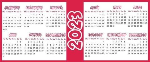 calendário para 2023 na cor de 2023. modelo de calendário para impressão em rosa para 2023. impressão em têxteis e papel. vetor