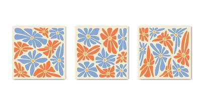 1970 pôsteres quadrados de flores de margarida retrô. design retrô de capas onduladas abstratas. fundo de flor psicodélica curvilínea. ilustração vetorial vetor