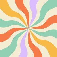 Padrão trippy groovy abstrato de 1970. redemoinho ondulado estilo dos anos setenta. hippie fluido estético quadrado fundo distorcido. vigas curvas psicodélicas divergindo do centro. ilusão de ótica. vetor