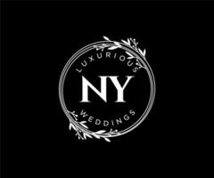 modelo de logotipos de monograma de casamento de letra inicial de Nova York, modelos modernos minimalistas e florais desenhados à mão para cartões de convite, salve a data, identidade elegante. vetor