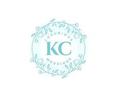 kc letras iniciais modelo de logotipos de monograma de casamento, modelos modernos minimalistas e florais desenhados à mão para cartões de convite, salve a data, identidade elegante. vetor