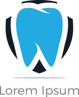 ícones de logotipo de atendimento odontológico, dente em ilustração de escudo, casa, maçã e coração. vetor