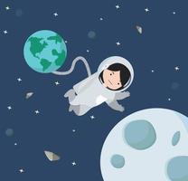 pequena astronauta flutuando no fundo do espaço vetor
