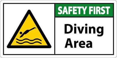 segurança primeiro sinal de perigo da área de mergulho no fundo branco vetor