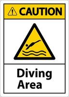 cuidado sinal de perigo da área de mergulho no fundo branco vetor