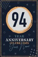 cartão de convite de aniversário de 94 anos. modelo de celebração elementos de design moderno fundo azul escuro - ilustração vetorial vetor