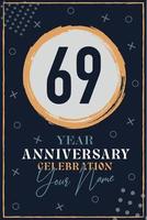 cartão de convite de aniversário de 69 anos. modelo de celebração elementos de design moderno fundo azul escuro - ilustração vetorial vetor