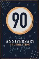 cartão de convite de aniversário de 90 anos. modelo de celebração elementos de design moderno fundo azul escuro - ilustração vetorial vetor